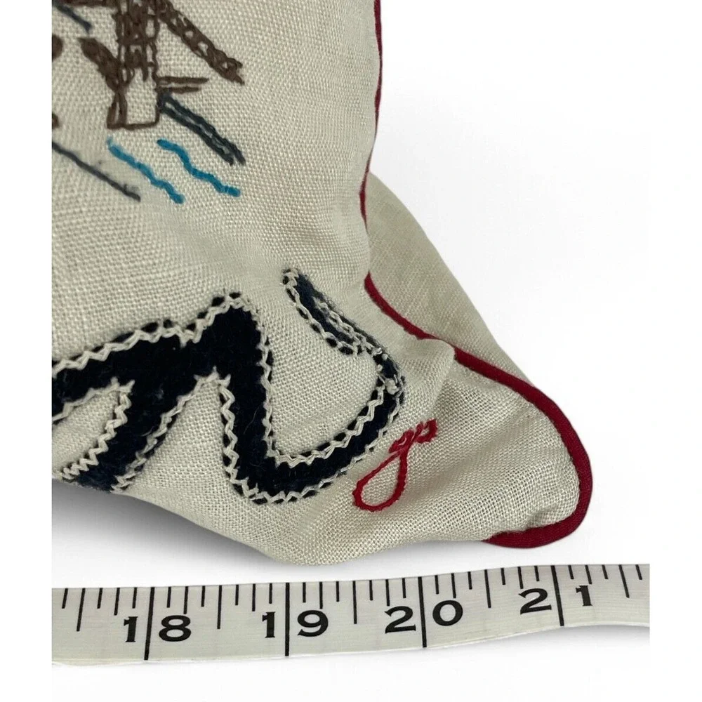 Jan Constantine England Pillow I Love London Embroidered Linen Wool 21x16